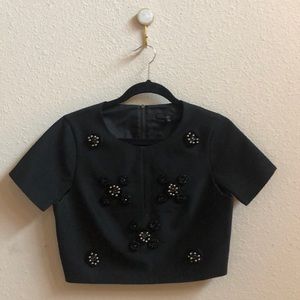 Tibi - CLUSTER BEADED CROP TOP in Black